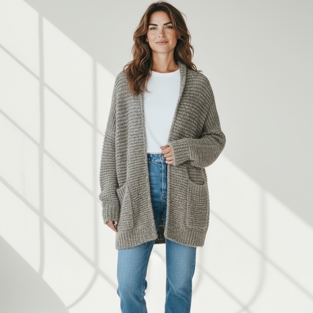 Polo Ralph Lauren Womens Size Medium Grey Open Front Wool Blend Cardigan Sweater